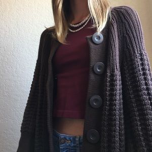 Studio M brown knit button up sweater